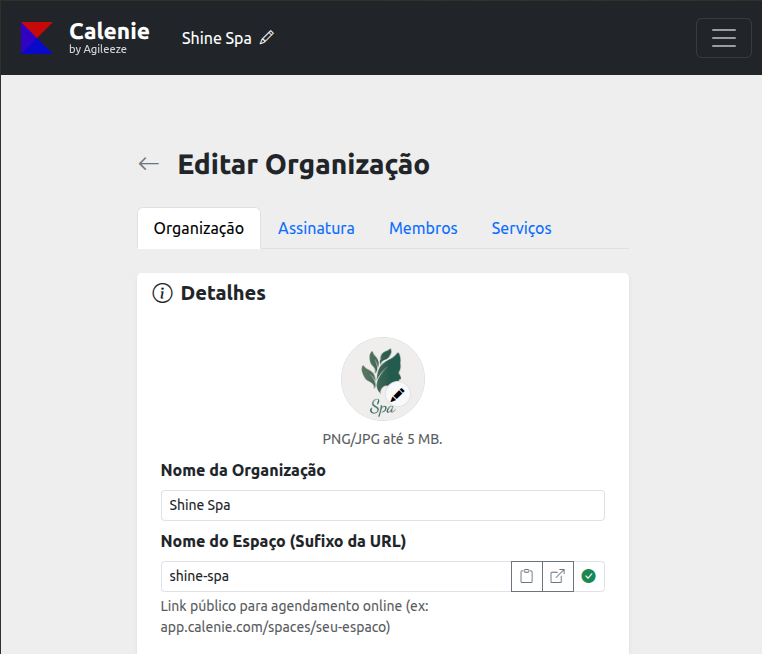 Configuração do nome do espaço