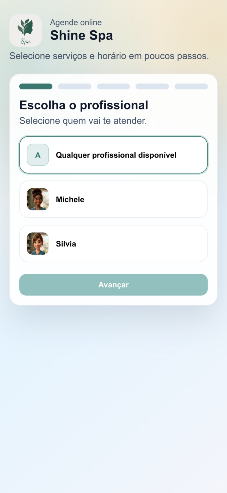 Passo 1: escolha do profissional