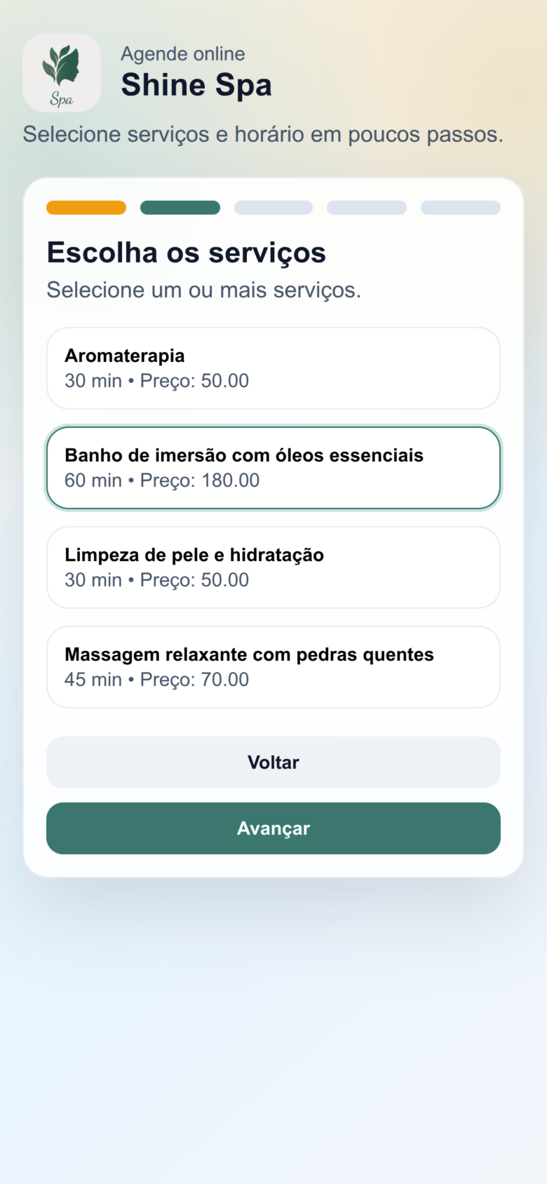 Passo 2: escolha dos serviços