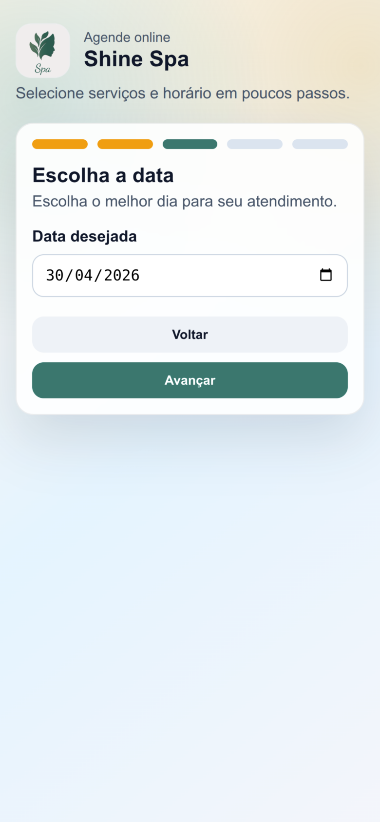 Passo 3: escolha da data