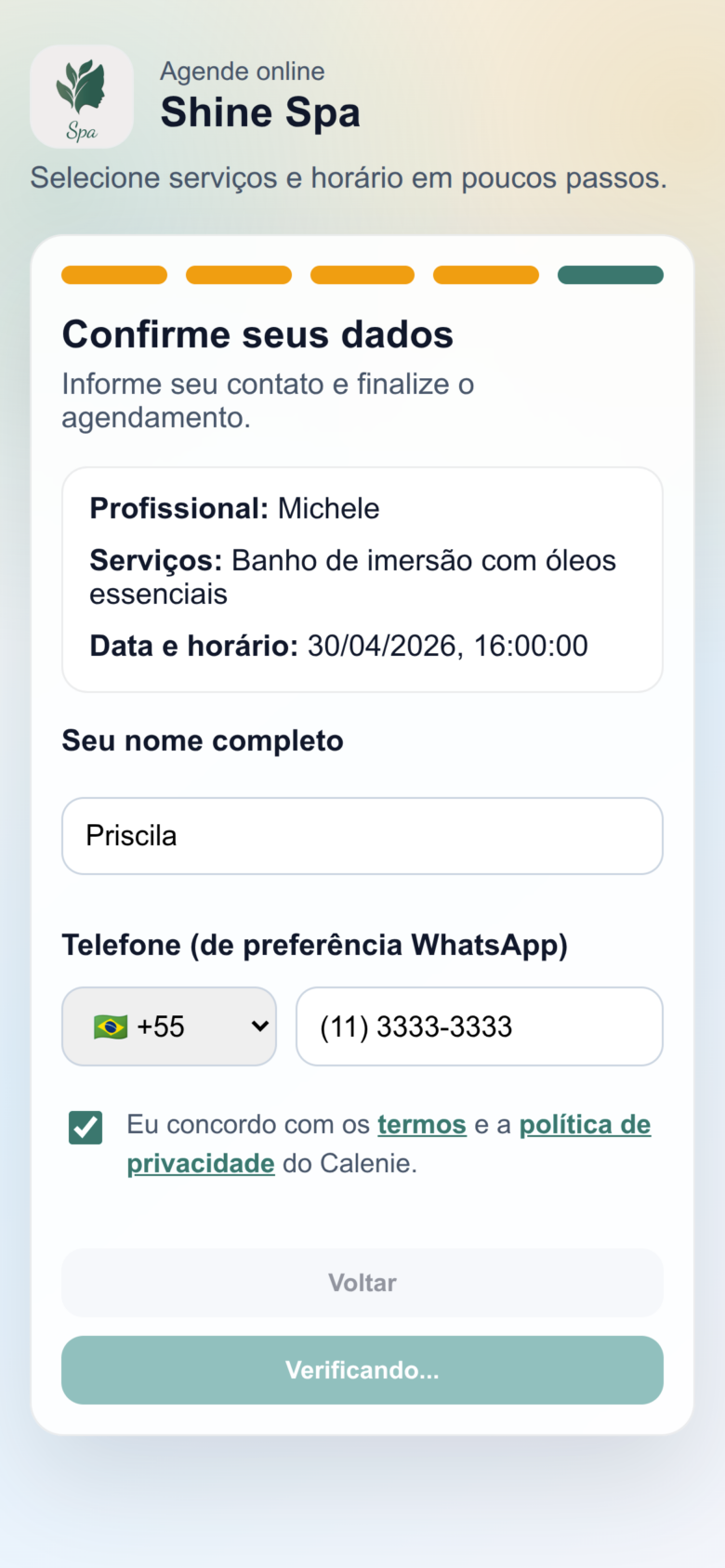 Passo 5: revisão do agendamento